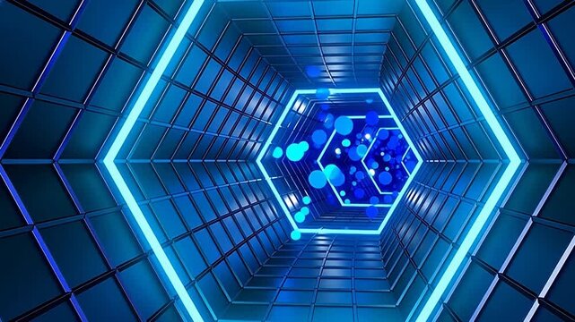 Blue neon geometric tunnel