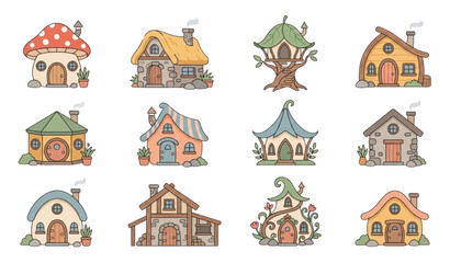 Naklejka premium Whimsical cartoon houses and treehouses