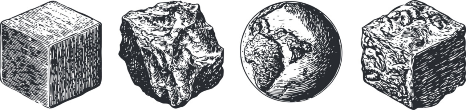 hand drawn coal and coke pieces with planet earth sketch vintage set illustration