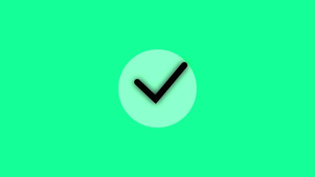 Animated checkmark on green screen, minimalist success symbol for ui/ux tick confirm correct