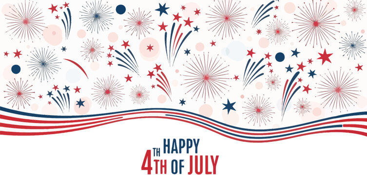 Fireworks and wavy flag patterns celebrate the independence of the United States today.