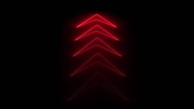 Red neon glowing arrows pointing upward abstract motion background, loop