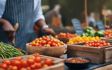 Obraz premium Celebrating Local Flavors at a Vibrant Community Farmers Market Event