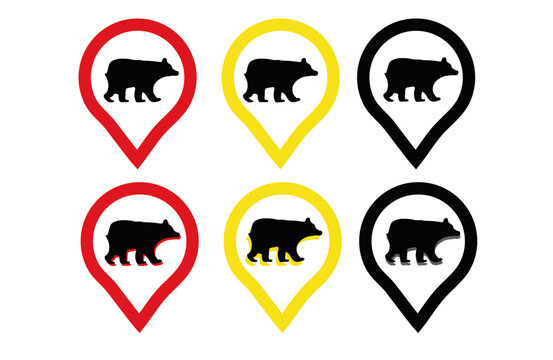 地図用クマの出没注意アイコン（シンプルな黒いシルエットのベクターイラスト）