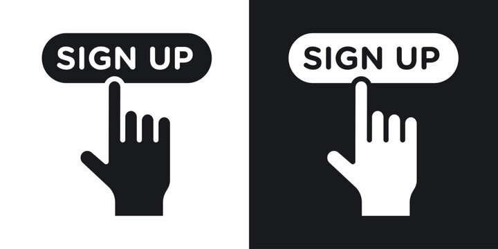 Signup icons in solid black and white collection