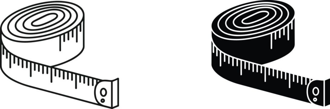 Measuring tape vector icons set featuring tailor ruler roll centimeter tool outline and solid glyph variations