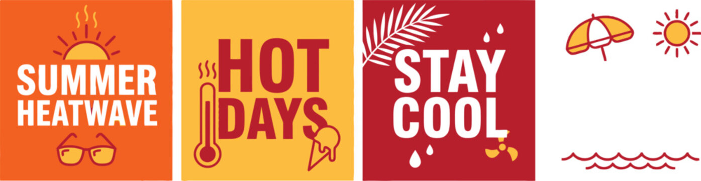 Summer heatwave and stay cool text design labels