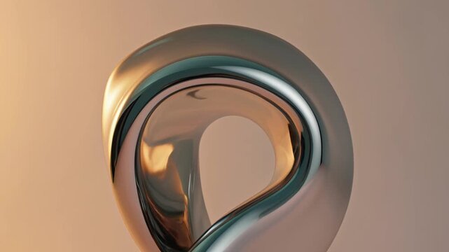 Abstract morphing metallic 3d shape rotating in warm light