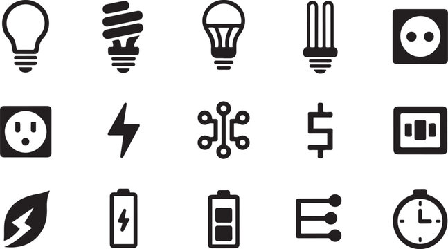 black and white icons of electrical devices and symbols