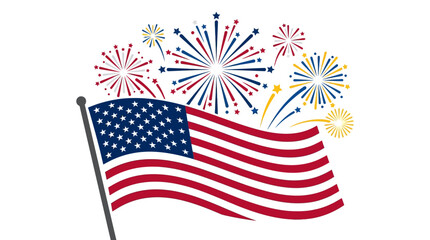 Obraz premium 4th july Independents day American flag, fireworks, patriotic icons, USA independence day, celebration symbols isolated on White Background Editorial EPS
