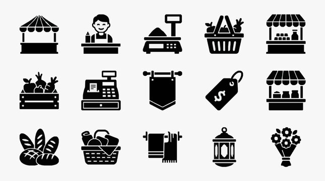 Retail Shopping Icons and Daily Grocery Essentials.