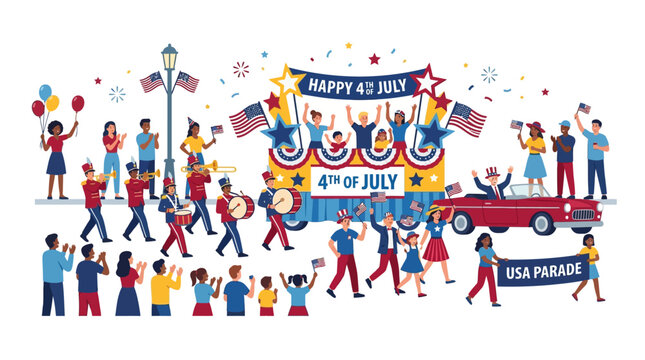 4th july Independents day 4th of July, Independence Day, USA Celebration, Patriotic Vector Icons isolated on White Background Editorial EPS