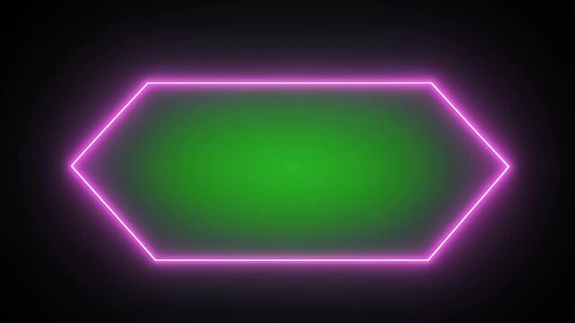 Vibrant neon pink hexagon outline with a green gradient fill on a dark background, abstract geometric shape.