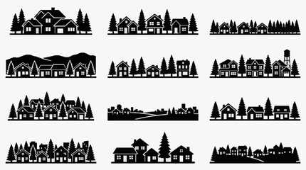 Silhouetted European Village Rooftops Collection. © Deni