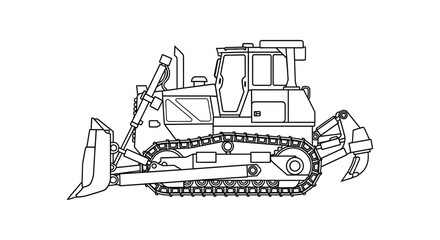 Bulldozer line drawing on a white background construction machinery illustration © Sohal