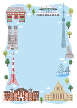 手描きの東京の街のイラスト