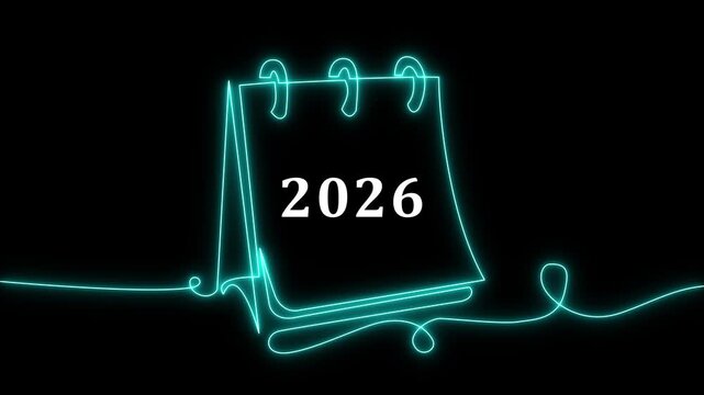 Neon Glowing Calendar Art Showing 31 December 2026 Countdown. Futuristic New Year Party Night Celebration Poster, Festival Greeting Card Template and Event Banner Design.4k motion graphics video