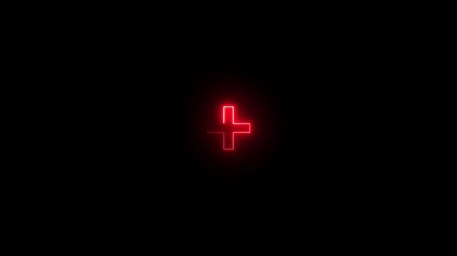 Glowing Neon Plus Icon Animation Symbol of Positivity, Wellness & Self-Care .4k motion graphics video animation