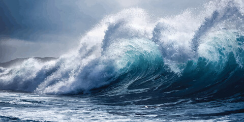 Obraz premium Powerful storm wave breaking in the ocean with high spray breaking environment landscape seascape background backdrop elemental majestic