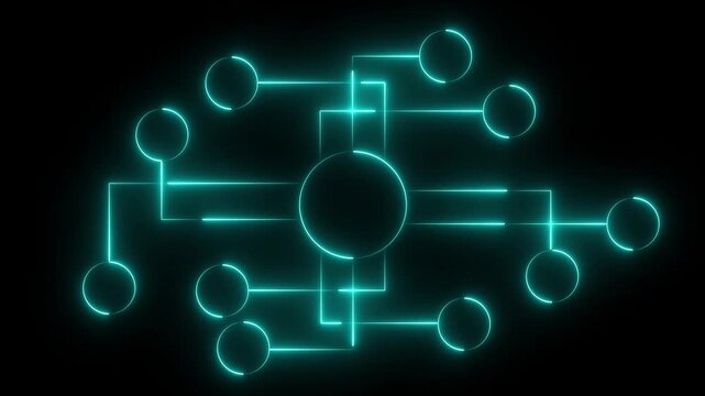 Glowing neon Looping Circuit Board Animation with CPU &ndash; Computer Processor Tech Background. 4k motion graphics video animation