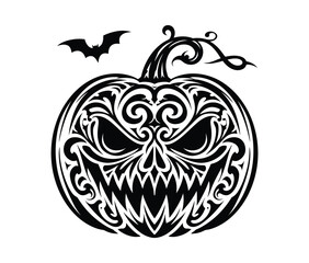 Fototapeta premium Pumpkin vector icon with tribal tattoo style halloween art