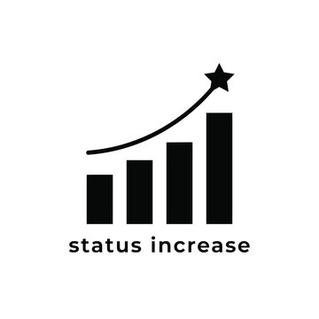 Black silhouette of bar graph with upward trending arrow and star on a white background chart data visualization statistics growth