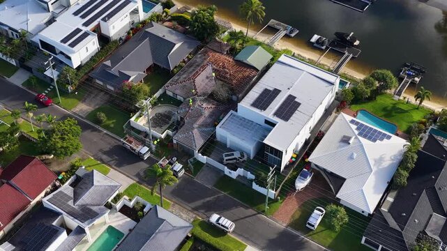 Aerial View of Luxury Waterfront Homes and Canal Real Estate