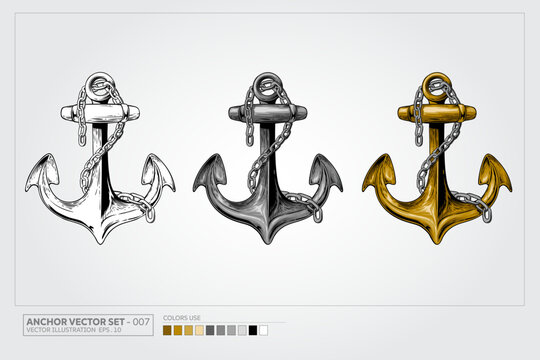 Classic vintage gold anchor vector illustration featuring detailed rope good for nautical theme design.