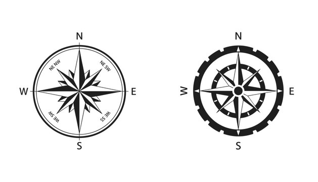 Two classic black and white compass designs present detailed nautical navigation symbols on a clean background.