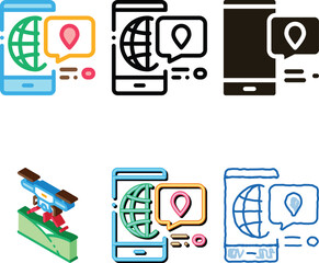 Obraz premium Smartphone World Gps range Map Icon Thin Line Vector. Phone Application With Electronic Map, Quote Frame With Mark Color Symbol