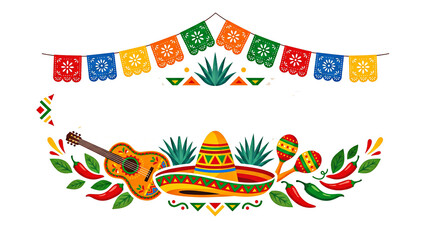 Naklejka premium Colorful Mexican Fiesta Banner with Cactus and Traditional Patterns Celebration