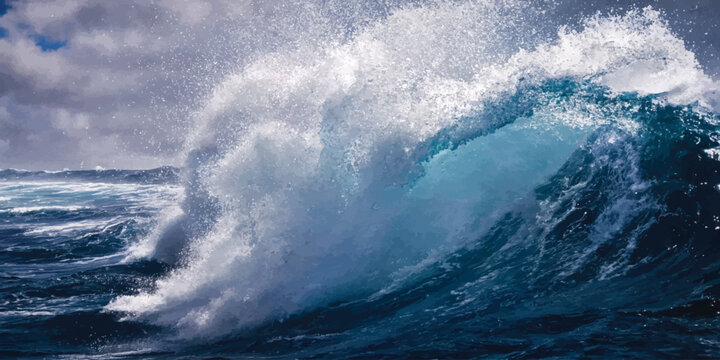 Deep turquoise breaking wave with white sea foam and spray crashing turquoise environment splashing movement wilderness atmosphere seascape