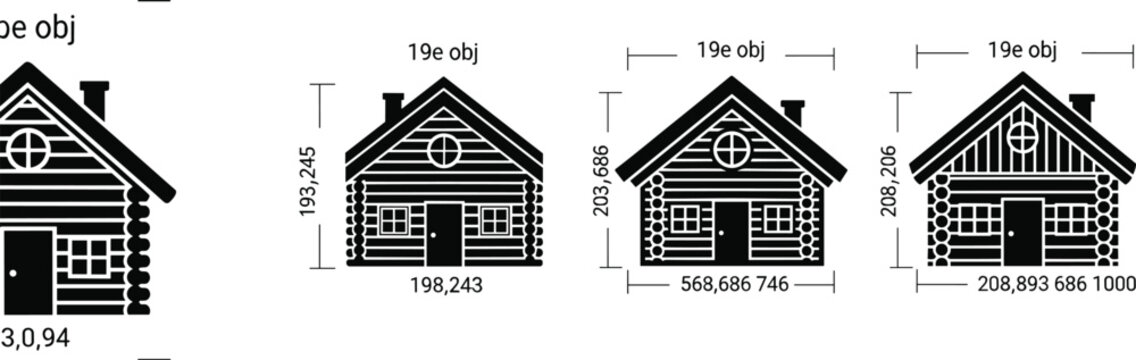 Wooden log cabin house vector icons set featuring rustic timber cottage chalet and cozy architecture silhouettes