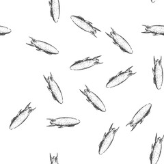 seamless pattern zeppelin airship hand drawn. blimp dirigible, aerostat balloon, flight hydrogen zeppelin airship black sketch illustration © PikePicture