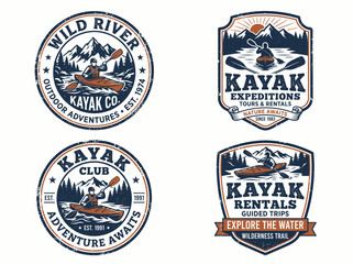 Fototapeta premium Set of vintage kayak and outdoor adventure logos and badges