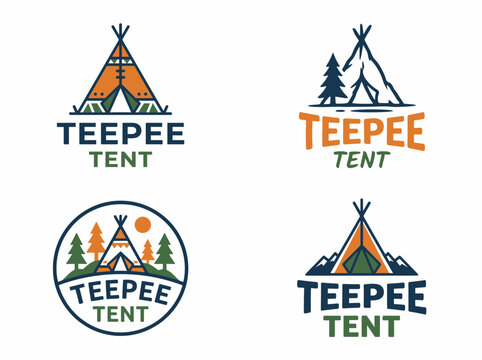 Set of four teepee tent logo designs for camping and outdoor adventure