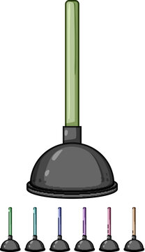cleaner plunger cartoon. cleaning drain, clogged unclog, pump tool cleaner plunger sign colorful illustration