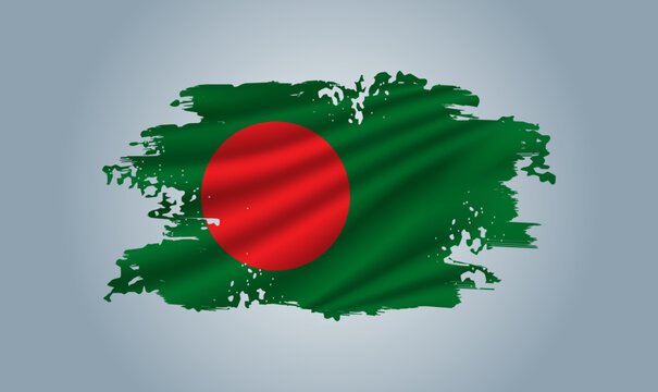 Bangladesh flag made in brush stroke background. Dynamic design in the form of a brush stroke.