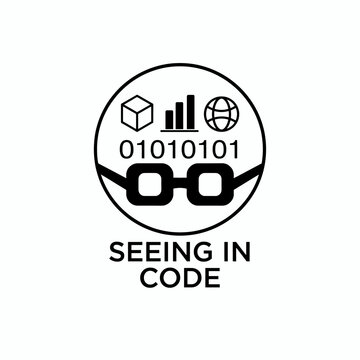 Circular graphic with binary code and technological icons on a white background circle digital technology globe cube signal network