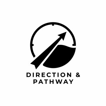 Compass with arrow silhouette against a white background representing direction and navigation concepts bearing black and white circular shape east flat design graphic design