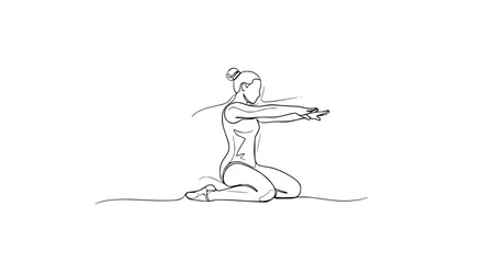Fototapeta premium Woman's yoga pose sketch, knees down, arms outstretched, minimalist line art, wellness