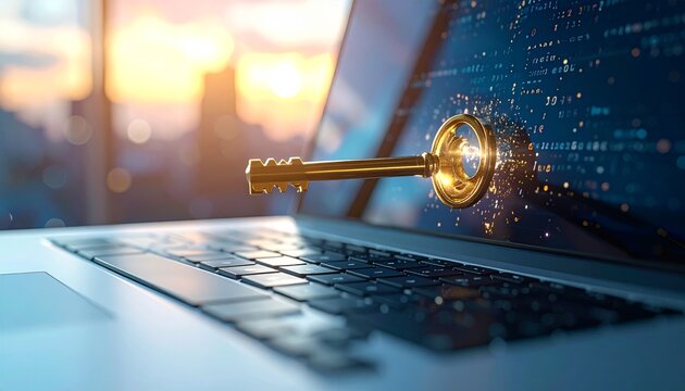 Laptop showing binary code representing internet security and digital data protection concept