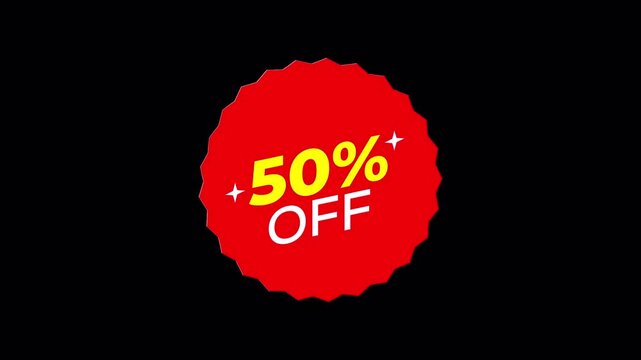 Animated 50 Percent Off Red Sale Sticker Reveal