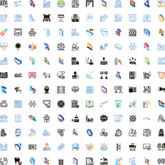Fototapeta premium Large collection of colorful universal glyph icons illustrating a wide range of concepts including business, technology, communication, health, and daily life services