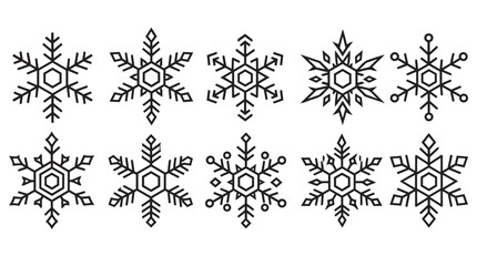 Obraz premium Set of black geometric snowflake icons on white background