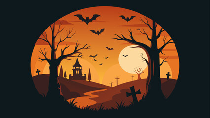 Halloween scene with bats and full moon © ruposhi