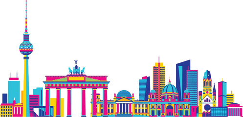 Colorful panoramic skyline of berlin germany with famous modern and historical landmarks in flat design style © Sourav
