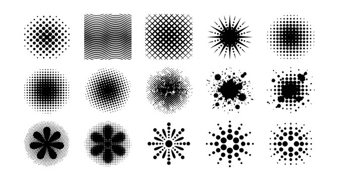 Collection of Various Monochrome Halftone Pattern Design Set