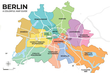 Colorful administrative map of berlin city showing colored districts and regions isolated on white background vector © Sourav