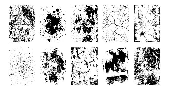 Distressed Grunge Textures and Black Ink Splatter Vector Set